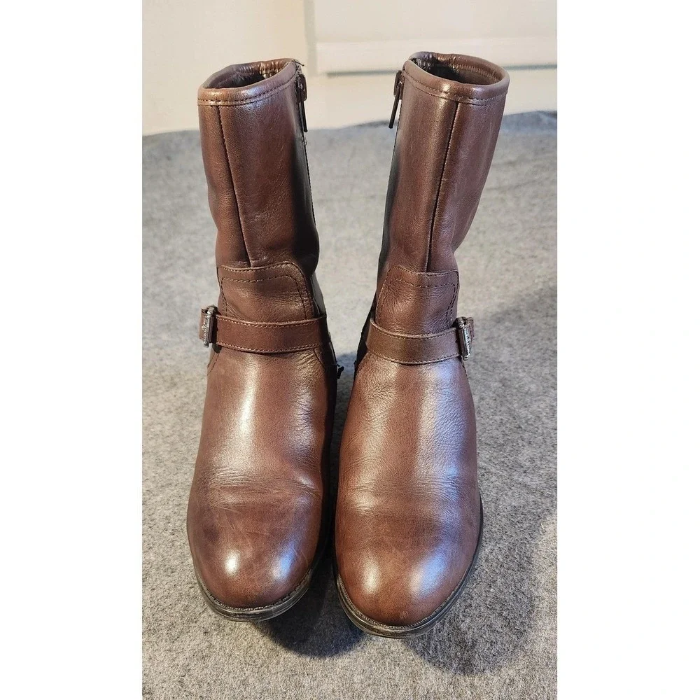 Ralph Lauren Boots Womens Size 8 Brown Leather Ankle Biker Buckle Zip Booties - Picture 3 of 8